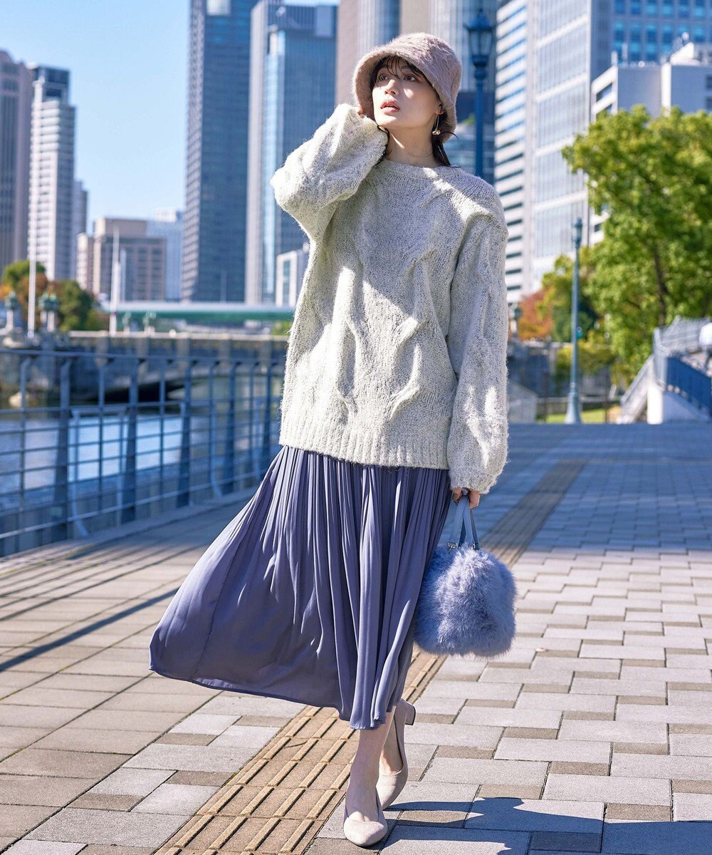 Tiaclasse 【洗える】ケーブルミックス編みニットトップス 