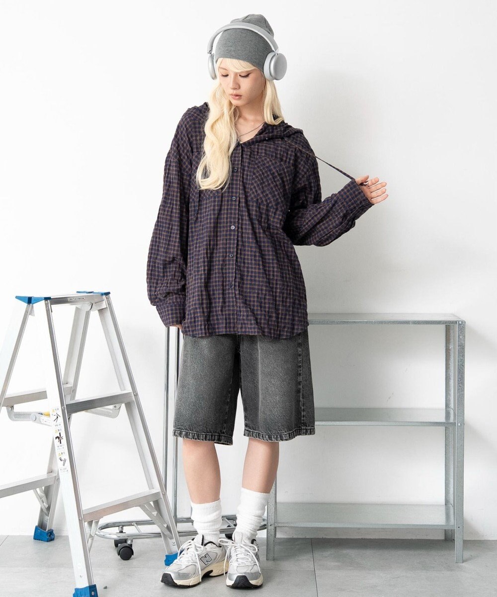 WEGO フードチェックBIGシャツ 