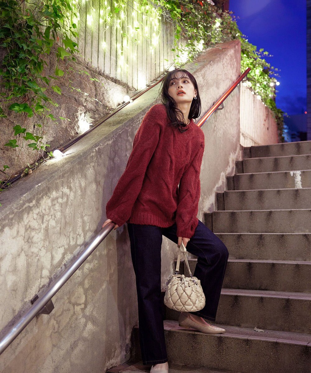 Tiaclasse 【洗える】ケーブルミックス編みニットトップス 