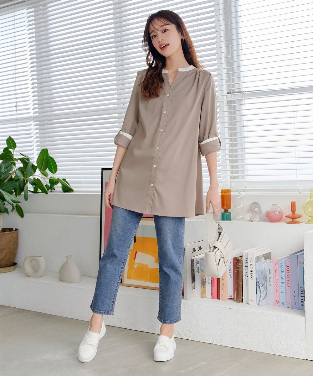 Tiaclasse 【洗える】クレリックシャツチュニックブラウス 