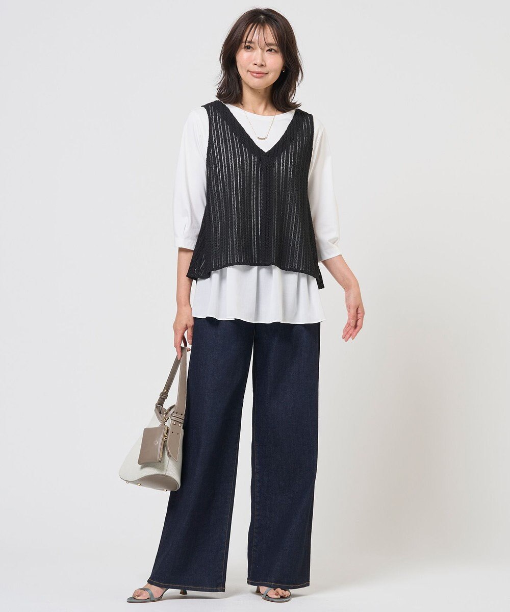 J.PRESS LADIES L 【洗える】BASIC STRETCH DENIM ワイド ストレート デニム 
