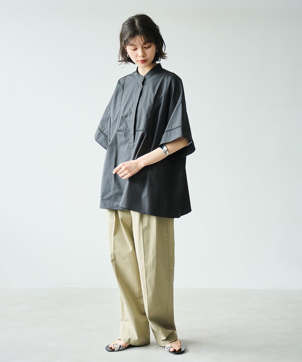 #Newans 【洗える/セットアップ可能】ハシゴレースビブデザインシャツ 