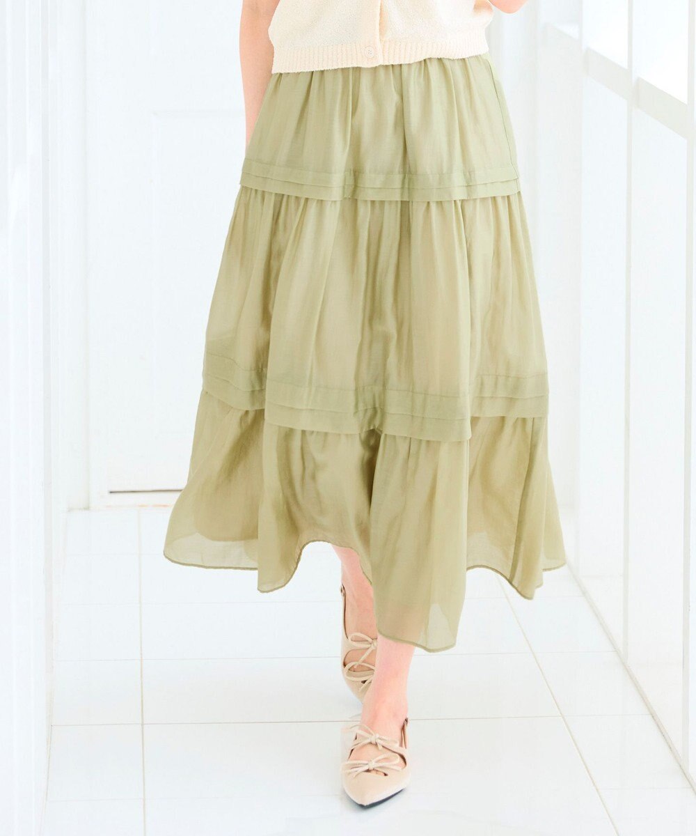 Feroux 【洗える】タックデザインティアードスカート 