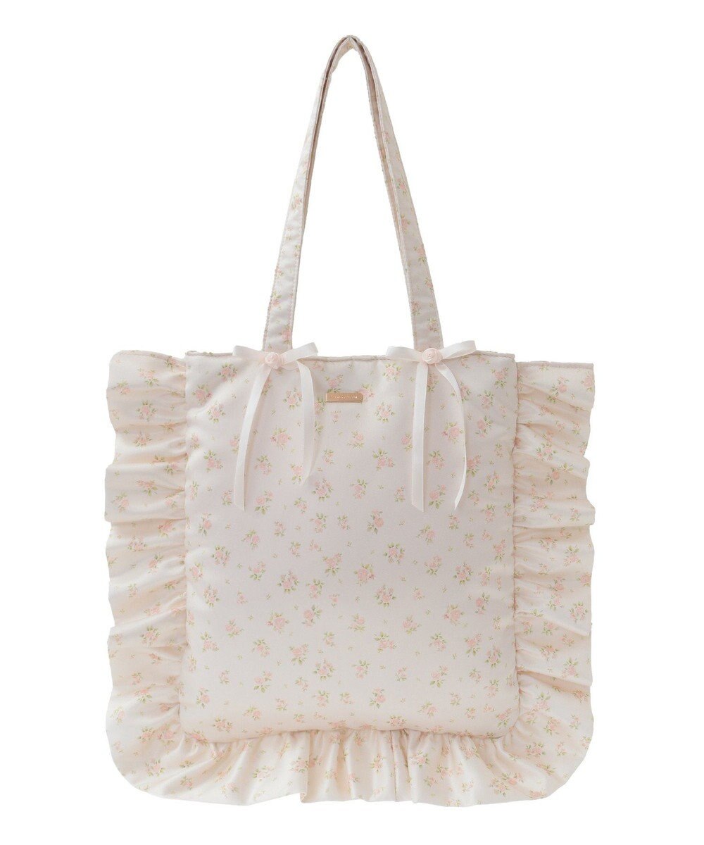 Maison de FLEUR ローズプリントフリルトートバッグ 