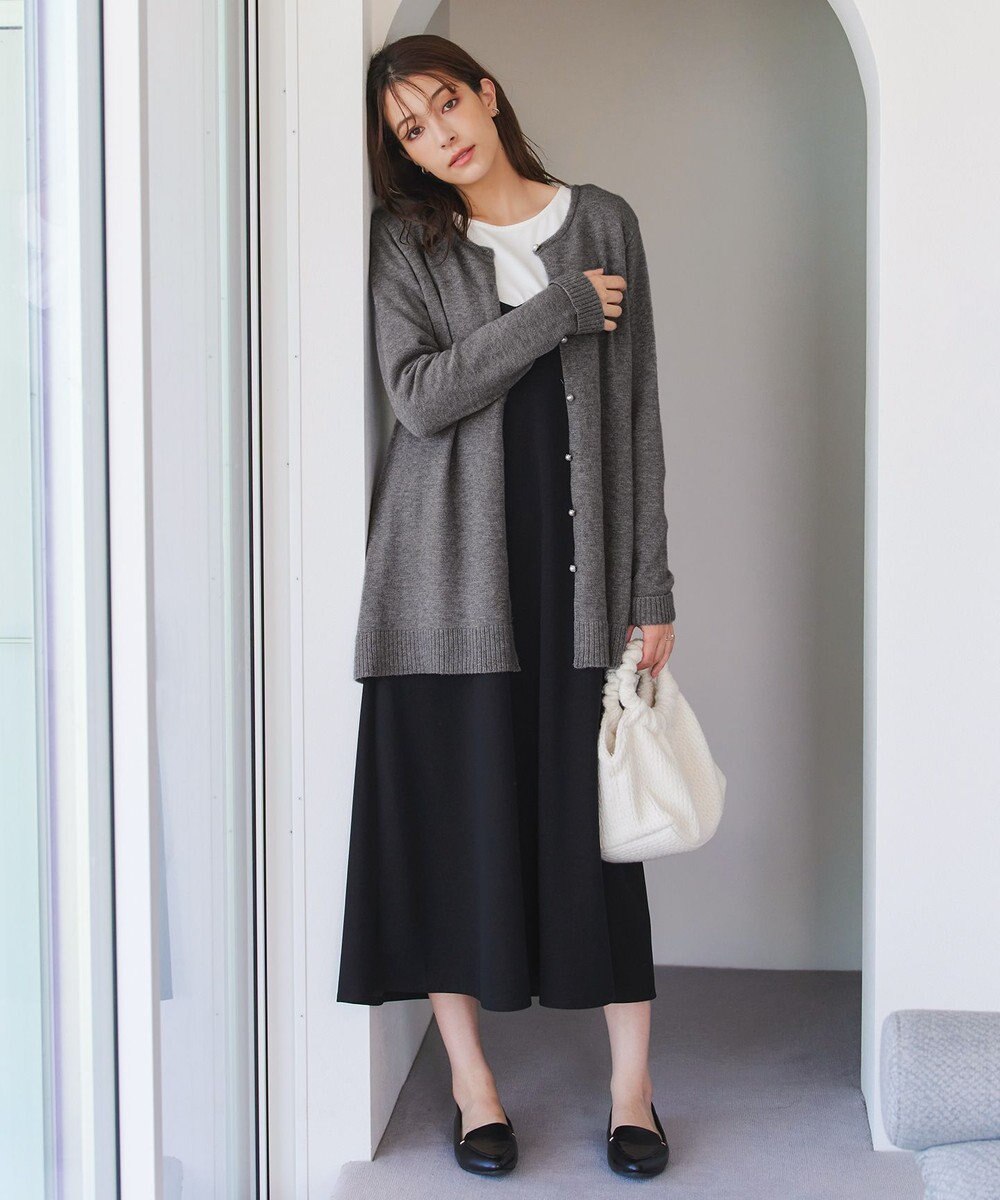 Tiaclasse 【洗える】ラウンドネックミドル丈ニットカーディガン 