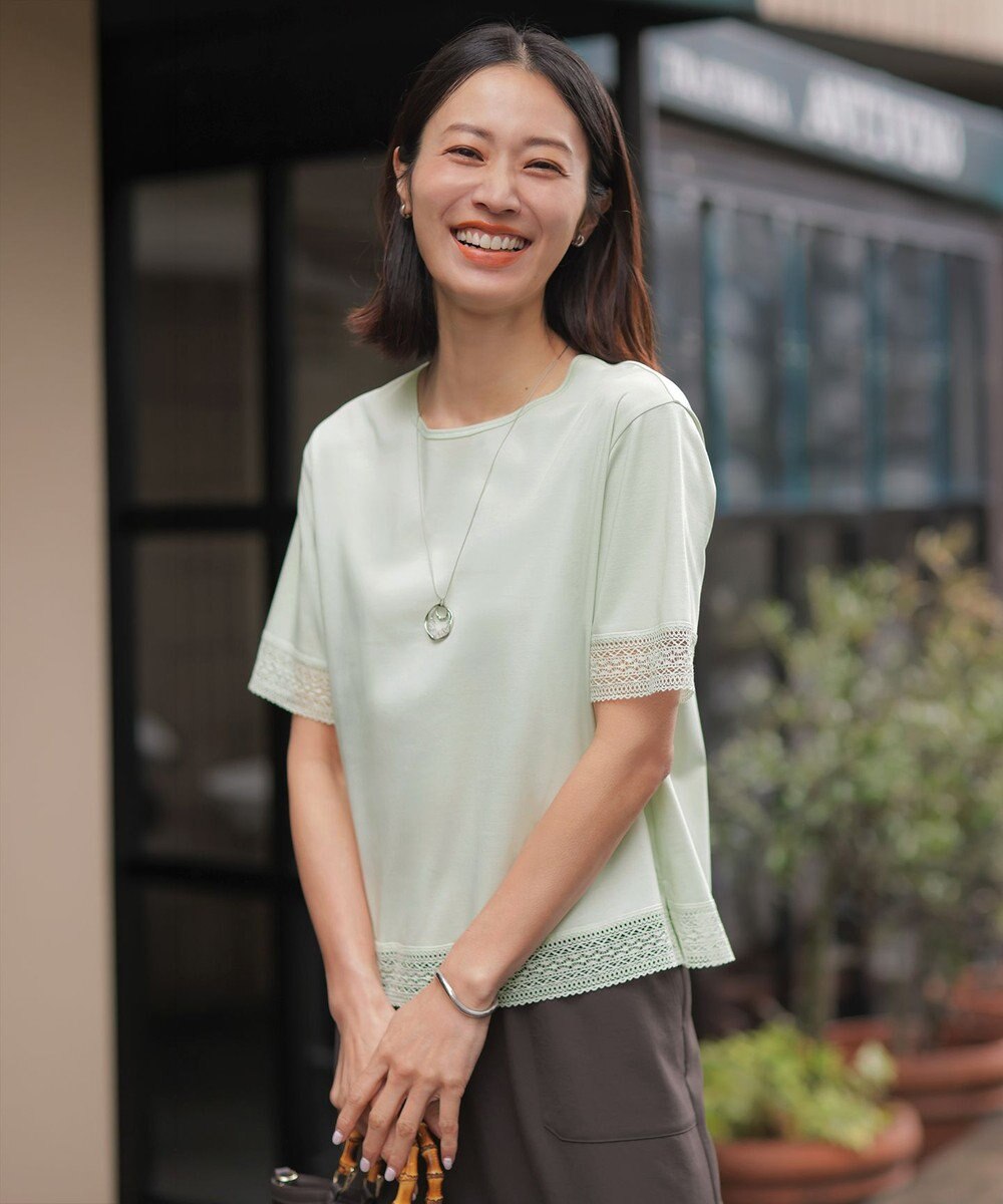 J.PRESS LADIES S 【一枚で着映え】コットンスムース レース カットソー 
