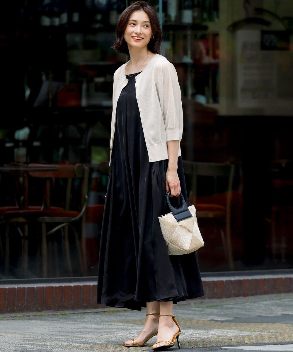 23区 【前後着用可能/洗える】シャイニーシアー 5分袖 カーディガン 