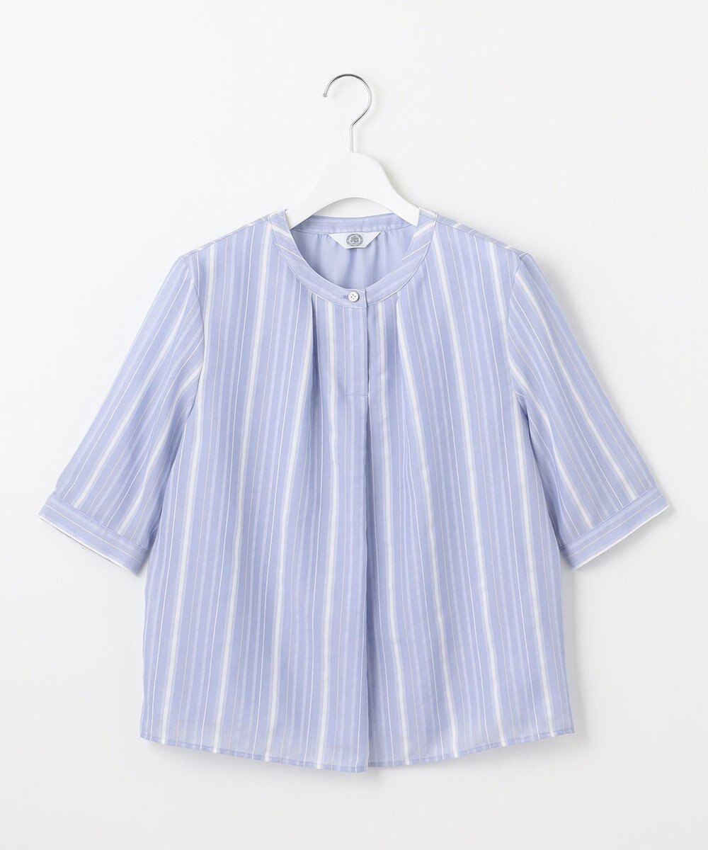 J.PRESS LADIES 【洗える】SHEERストライプ クルーネック ブラウス 