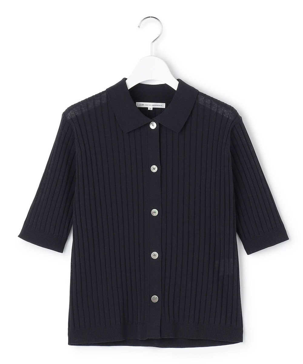 23区 【先行予約】ワイドリブ 五分袖 ポロニット 