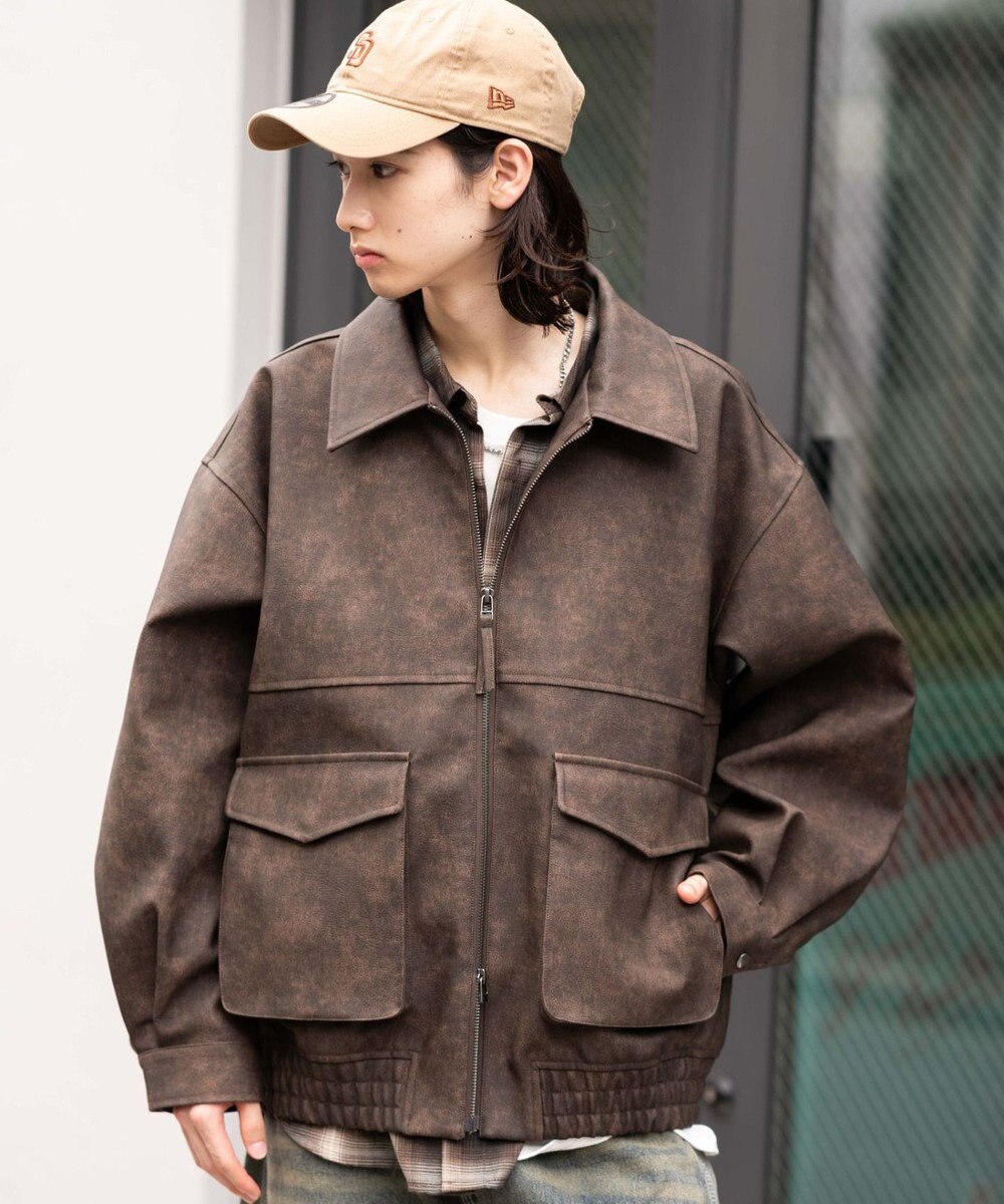 WEGO 【25年秋冬新作/ユニセックス着用ITEM/SMLサイズ展開】PUダブルZIPフライトブルゾン 