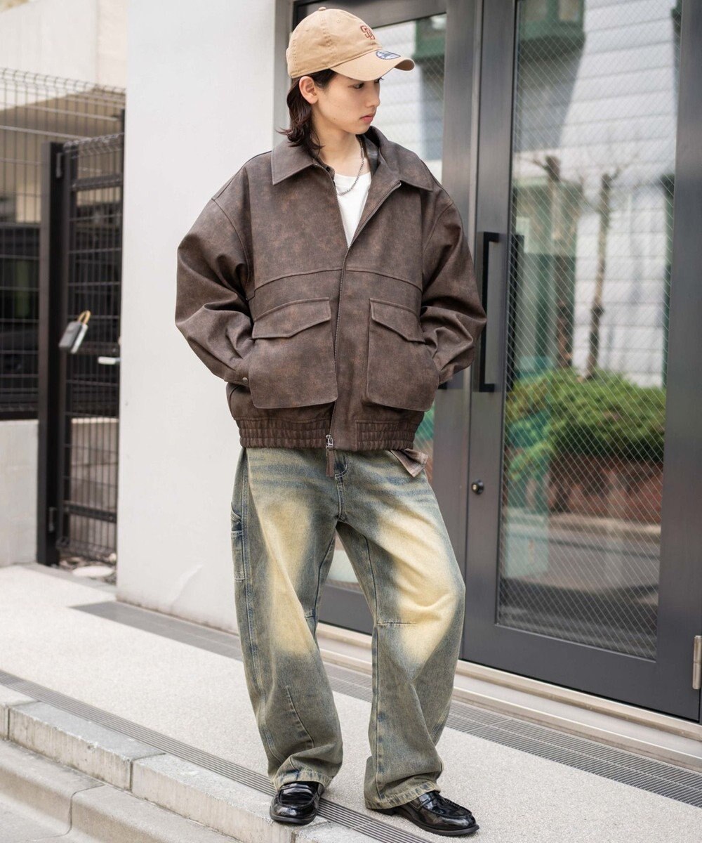 WEGO 【25年秋冬新作/ユニセックス着用ITEM/SMLサイズ展開】PUダブルZIPフライトブルゾン 