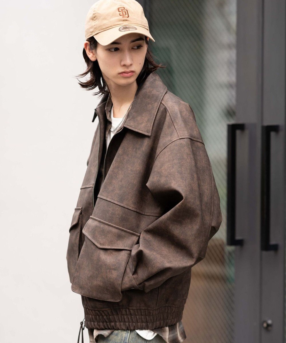 WEGO 【25年秋冬新作/ユニセックス着用ITEM/SMLサイズ展開】PUダブルZIPフライトブルゾン 