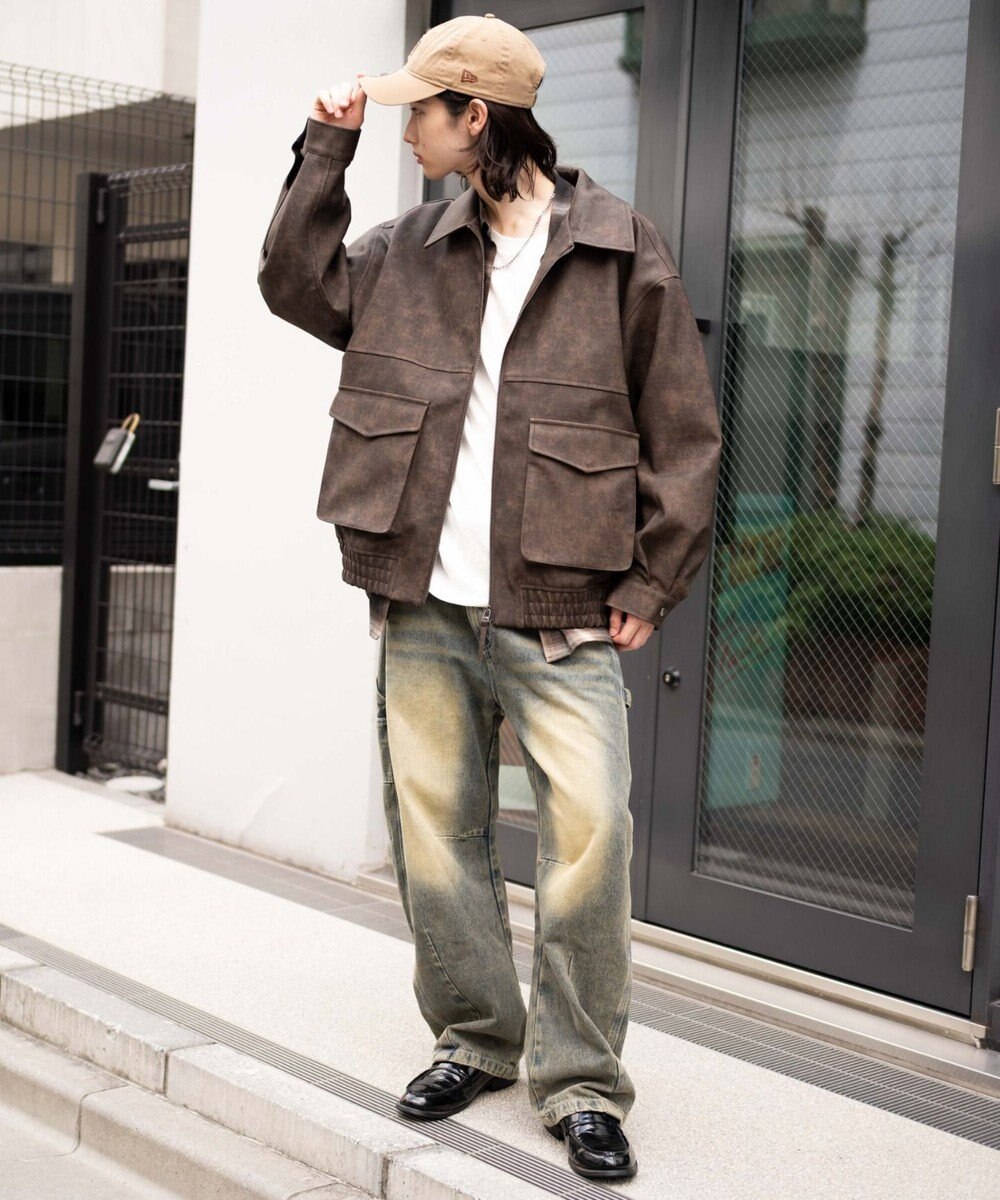 WEGO 【25年秋冬新作/ユニセックス着用ITEM/SMLサイズ展開】PUダブルZIPフライトブルゾン 