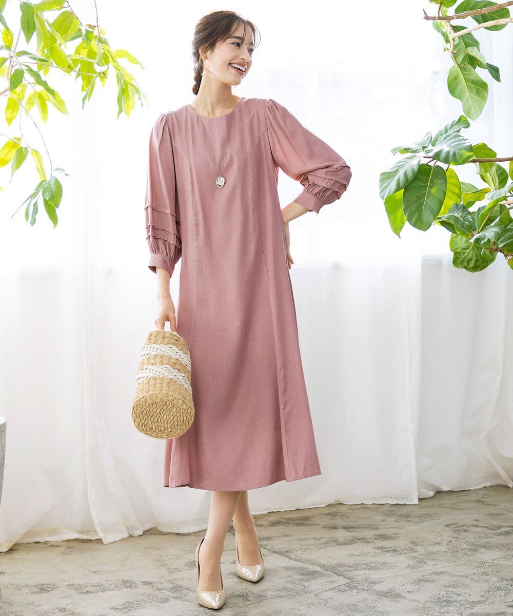 Tiaclasse 【洗える】ナローフレアパフスリーブワンピース 