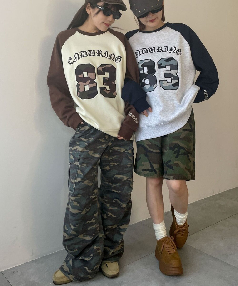 WEGO 【裏起毛】迷彩ワッペンラグランスウェット 