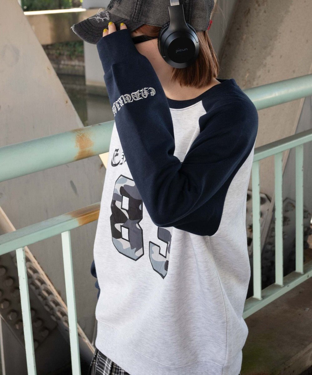 WEGO 【裏起毛】迷彩ワッペンラグランスウェット 