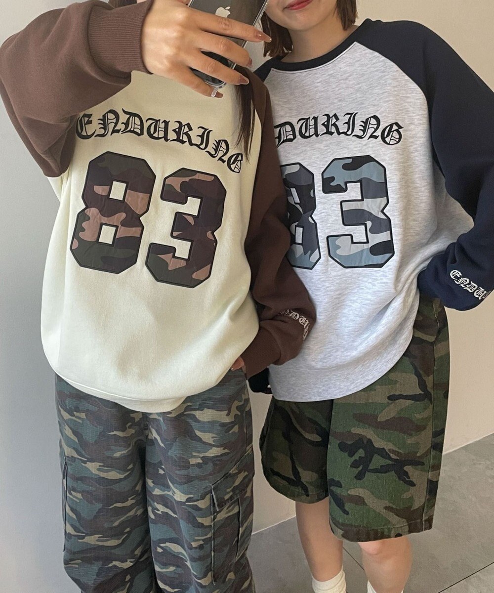 WEGO 【裏起毛】迷彩ワッペンラグランスウェット 