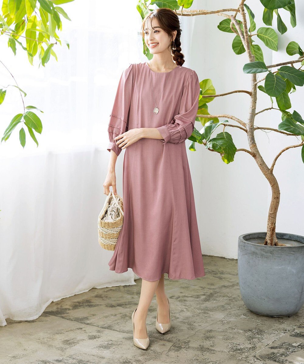 Tiaclasse 【洗える】ナローフレアパフスリーブワンピース 