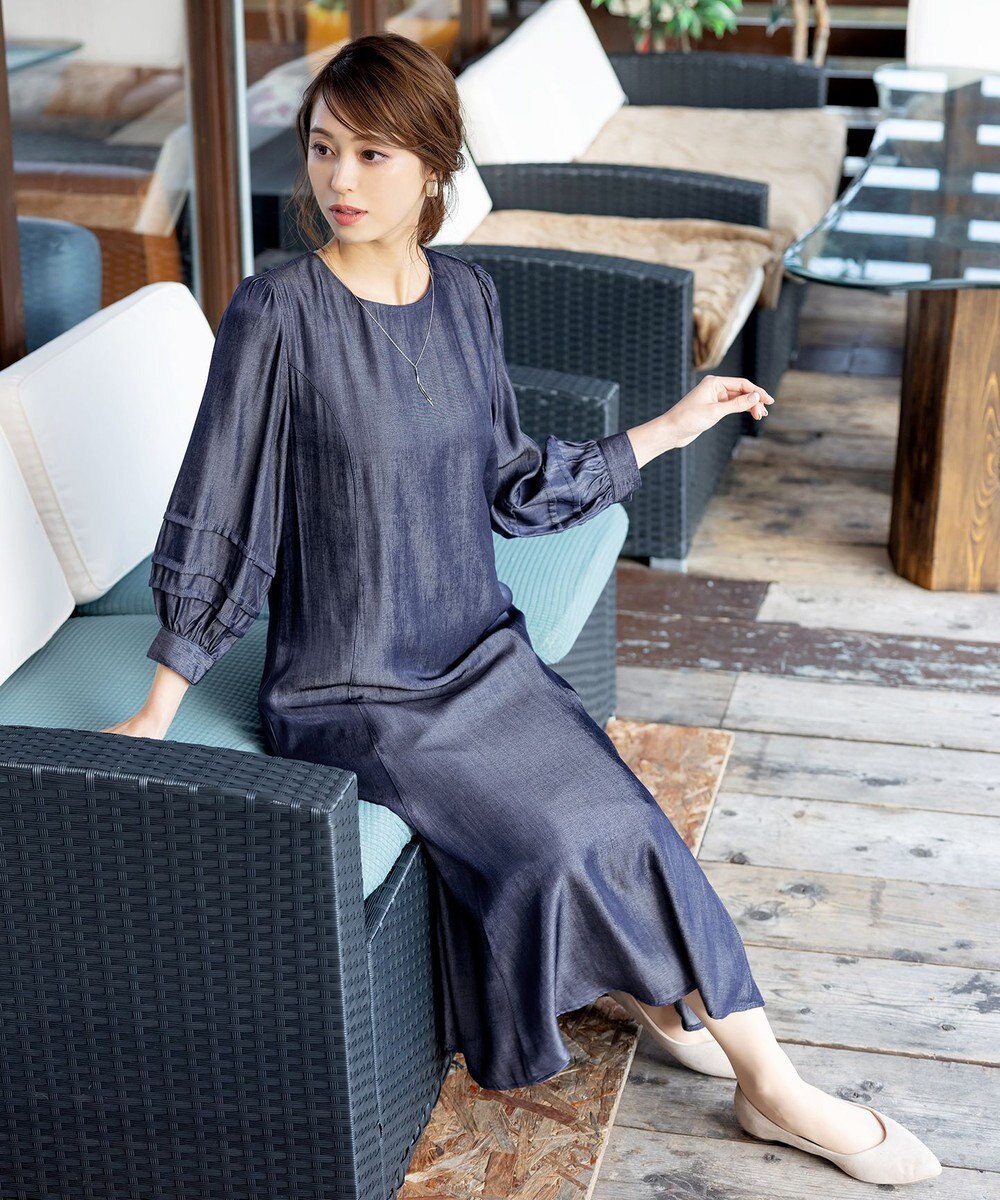 Tiaclasse 【洗える】ナローフレアパフスリーブワンピース 