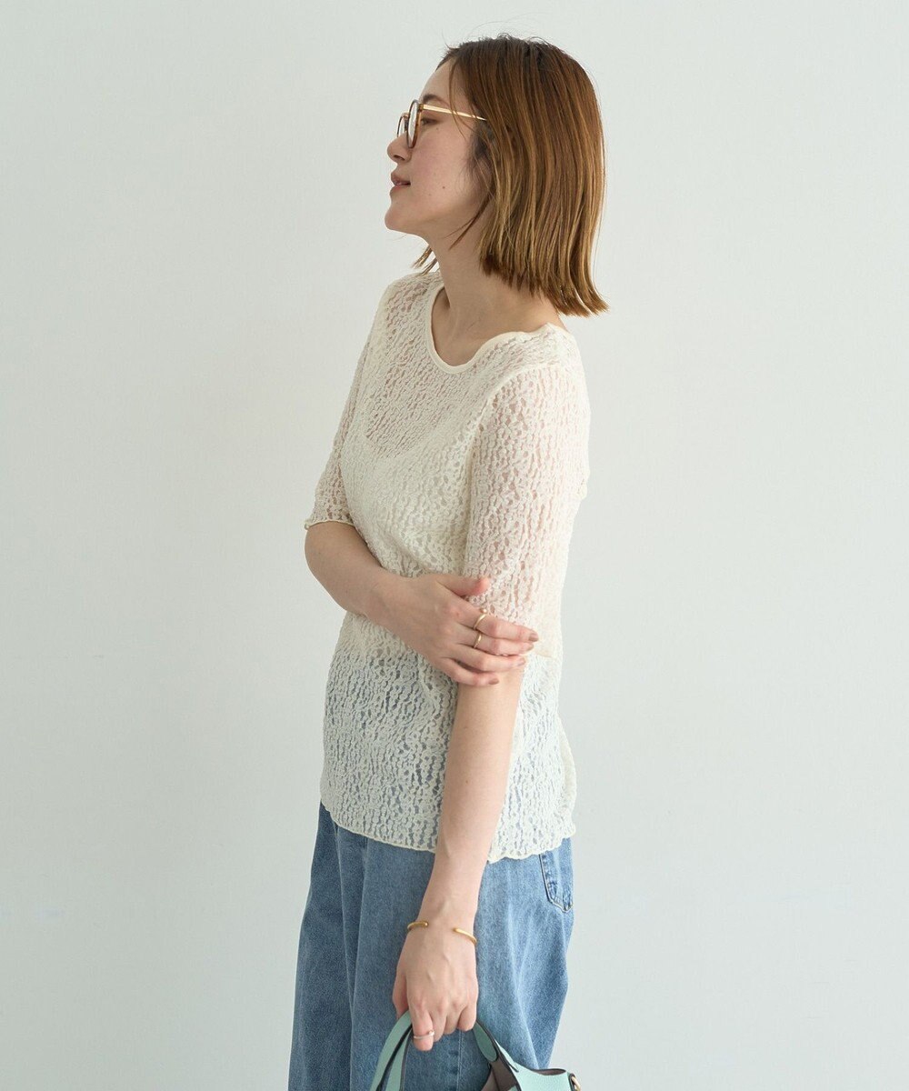 YECCA VECCA 5分袖レースシアートップス 