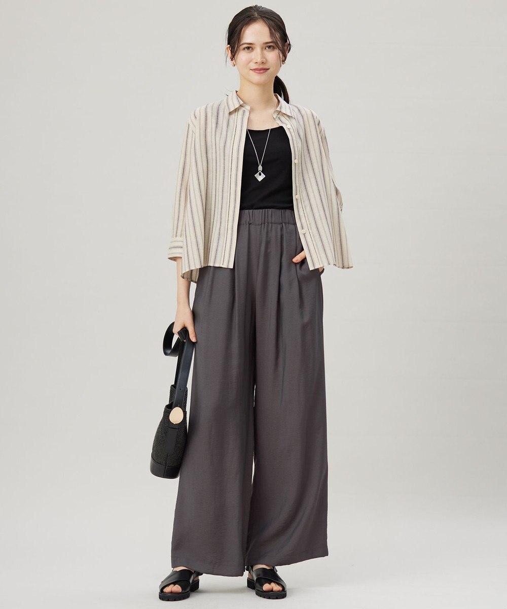 自由区 S 【ドラマ「明日はもっと いい日になる」着用】【接触冷感・吸水速乾・洗える】ナチュラルリネンクロップド丈 シャツ 