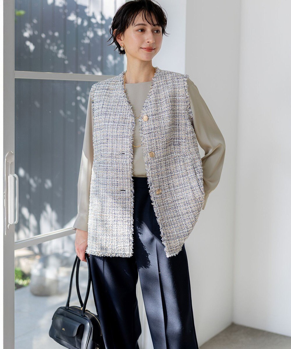 23区 カフスボタン サテンTEEブラウス 