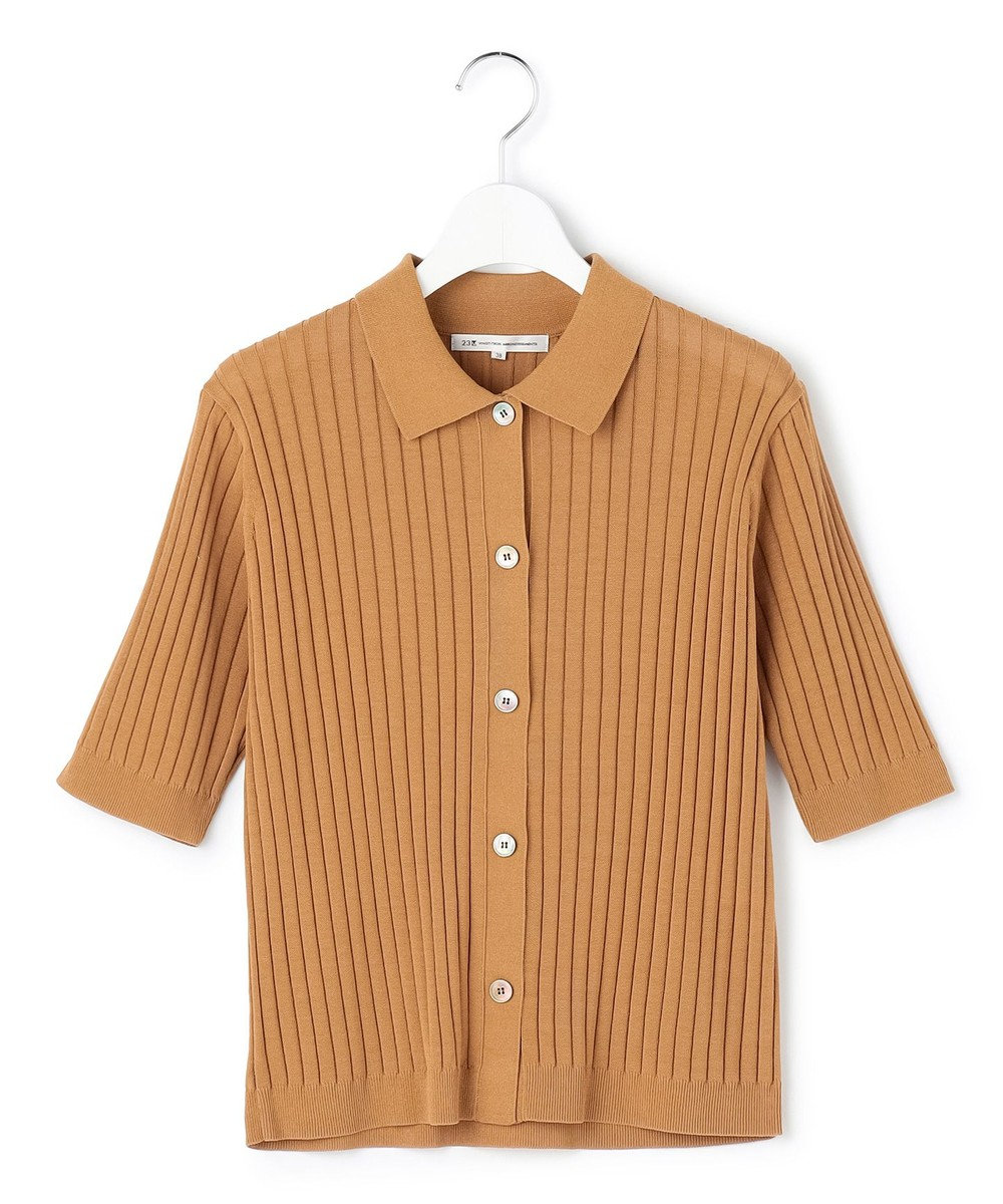 23区 【先行予約】ワイドリブ 五分袖 ポロニット 