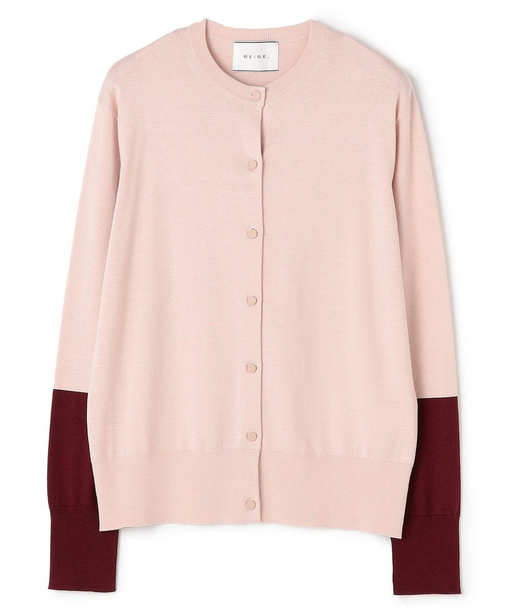 BEIGE， CHLOR / ウールシルク配色クルーネックカーディガン 
