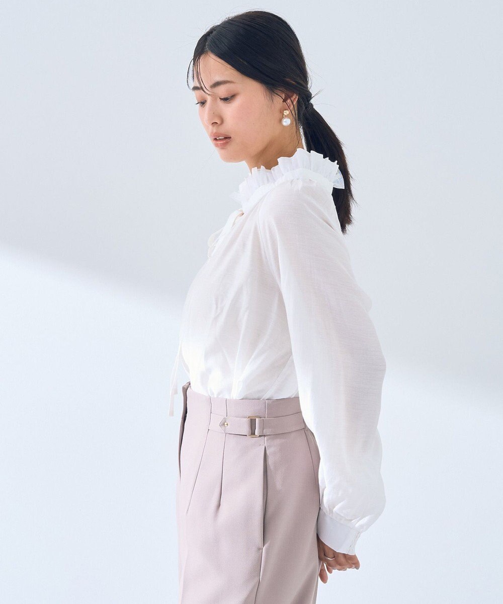 YECCA VECCA スタンドカラーシアーリボンブラウス 