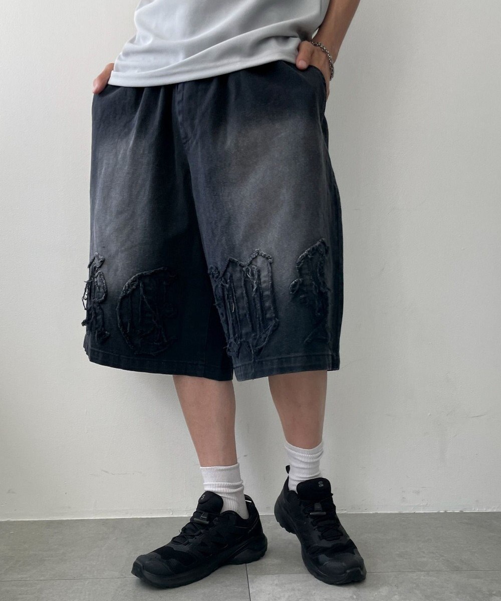 WEGO ツイルブラスト加工ワイドショートパンツ 