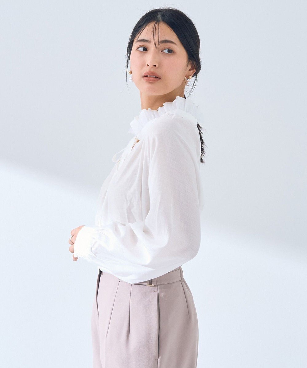 YECCA VECCA スタンドカラーシアーリボンブラウス 