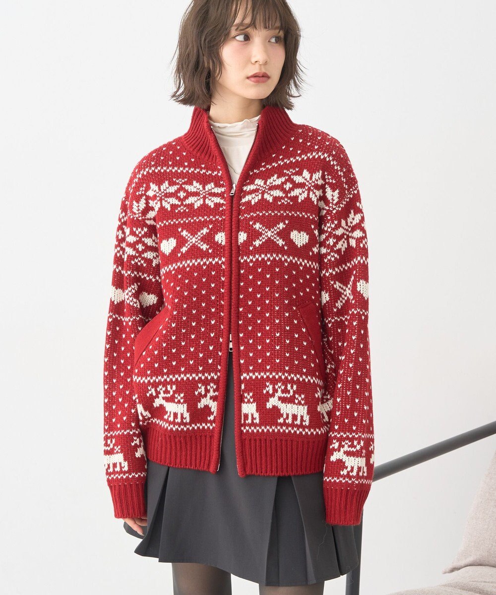 earth music&ecology ダブルzipノルディックカウチンニットカーディガン 