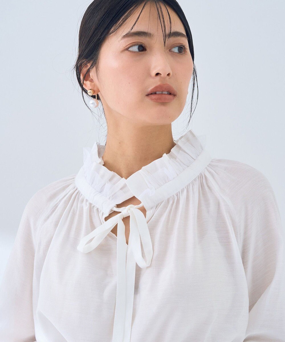 YECCA VECCA スタンドカラーシアーリボンブラウス 