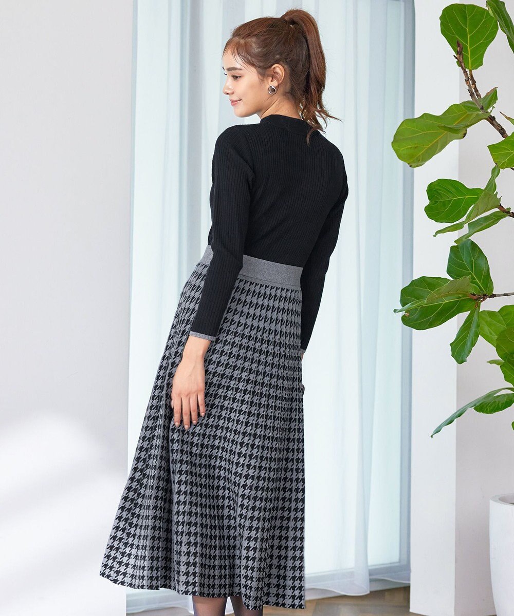 Tiaclasse 【洗える】千鳥柄ニットプリーツワンピース 