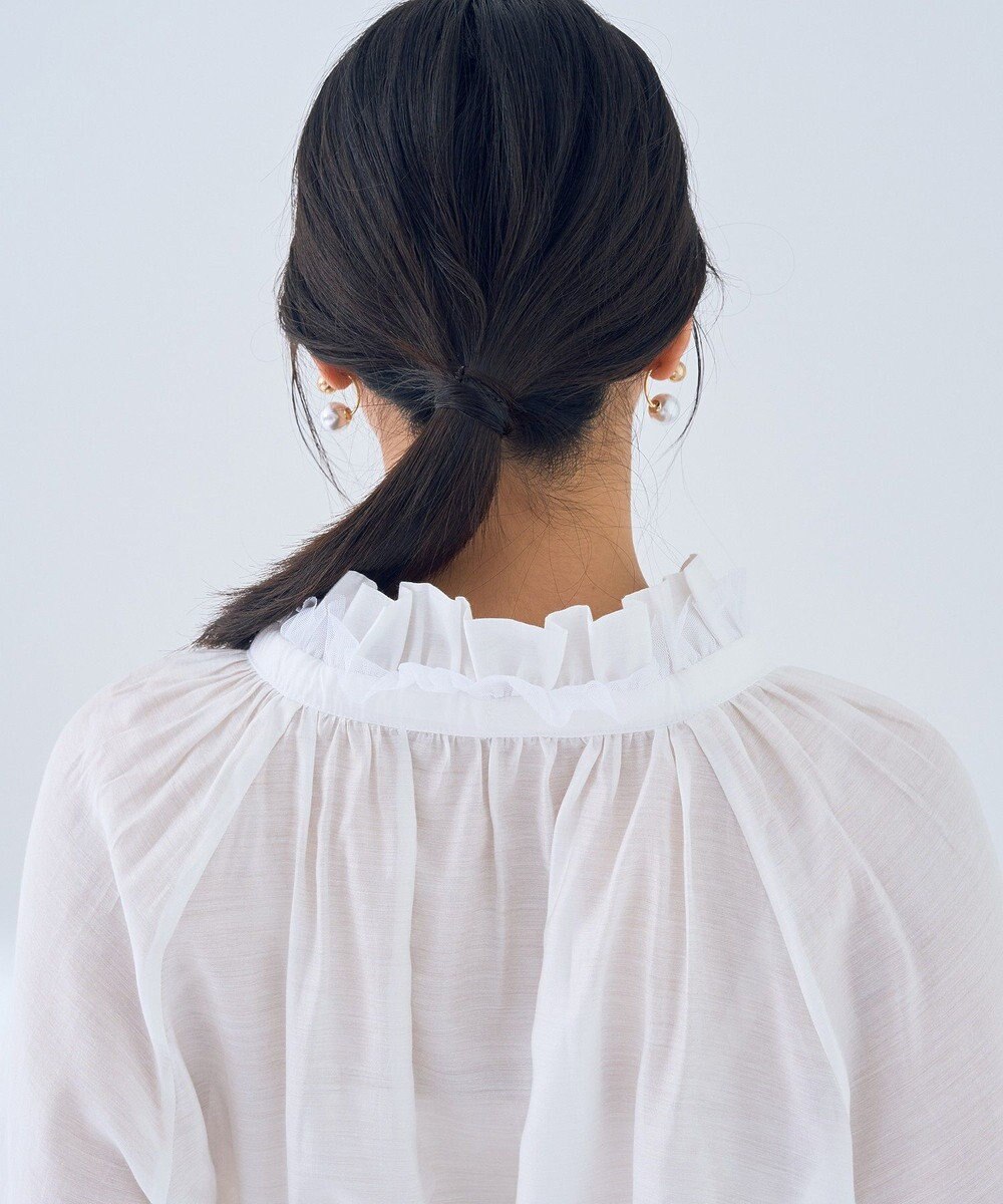 YECCA VECCA スタンドカラーシアーリボンブラウス 