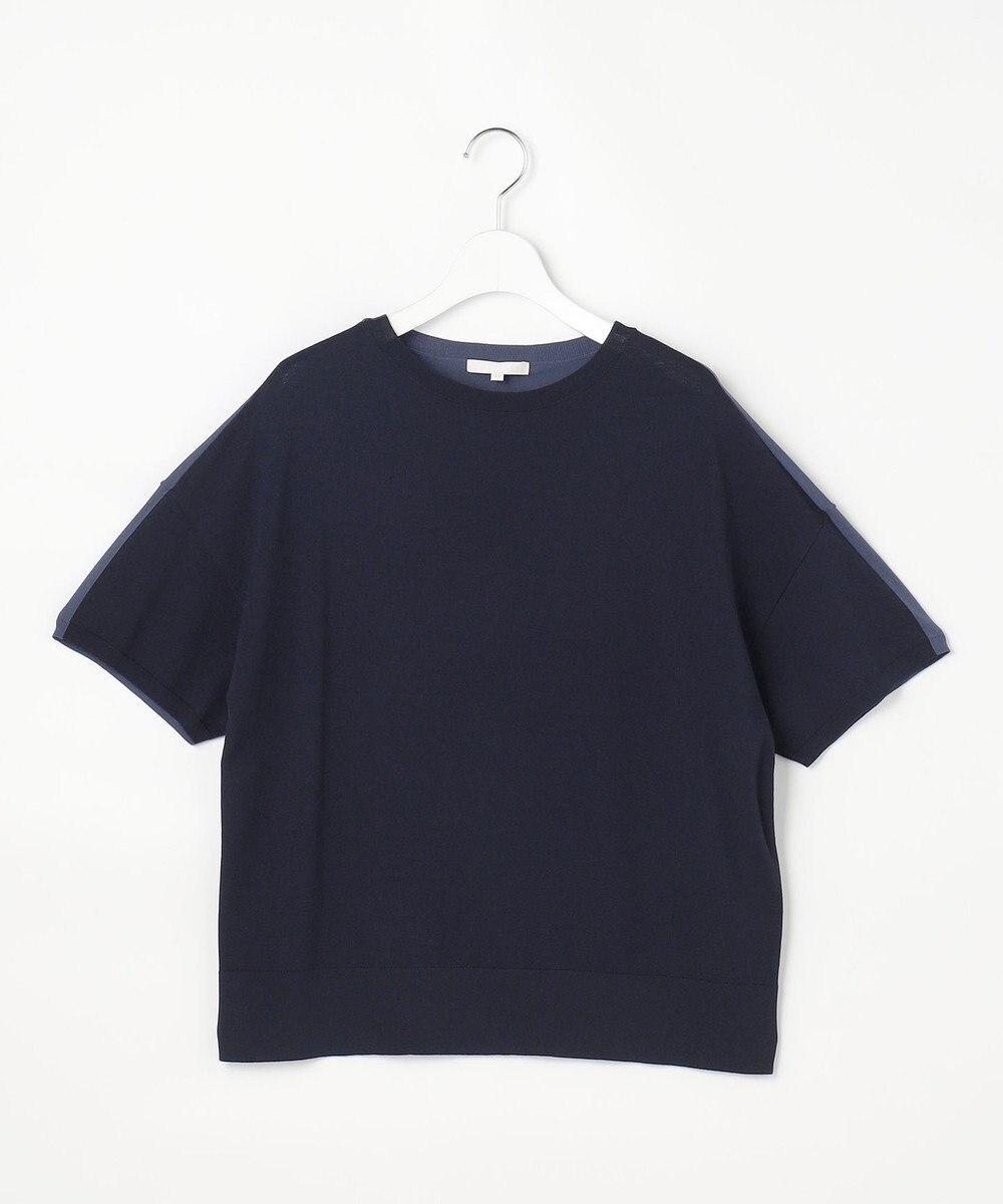 自由区 【大人のバイカラー】ライトクレープストレッチ プルオーバー 