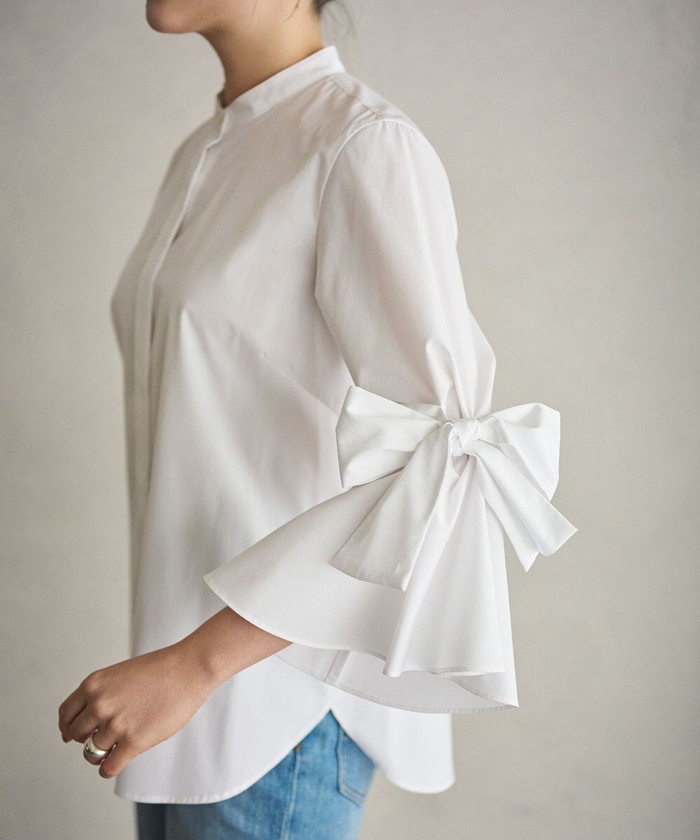 #Newans 【洗濯機可能/シワになりにくい】リボンカフスブラウス 