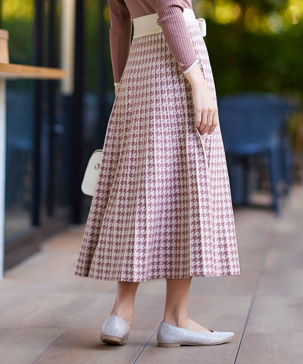 Tiaclasse 【洗える】千鳥柄ニットプリーツワンピース 