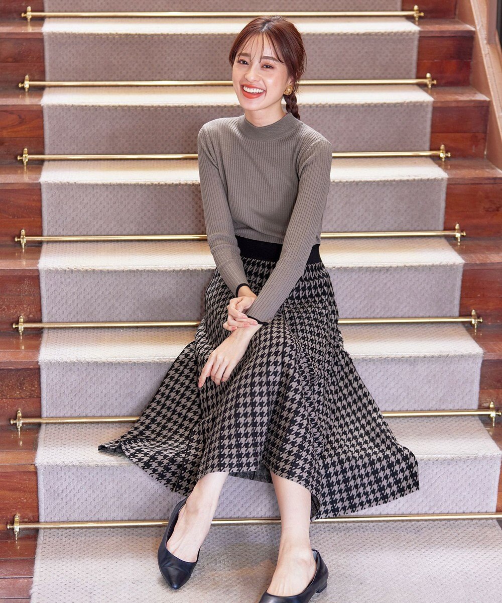 Tiaclasse 【洗える】千鳥柄ニットプリーツワンピース 