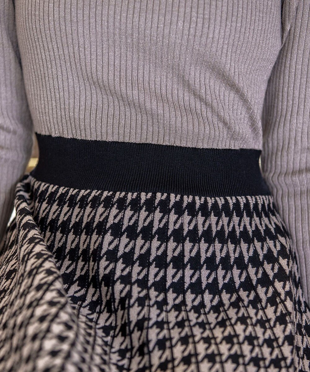 Tiaclasse 【洗える】千鳥柄ニットプリーツワンピース 