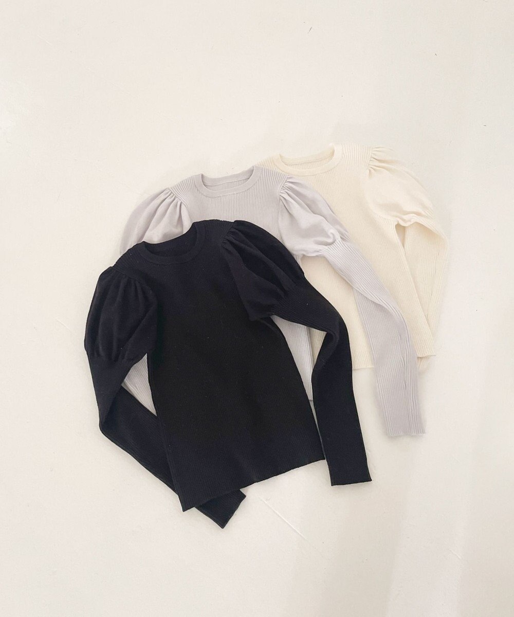 Feroux 【洗える】パフスリーブラメ ニット 