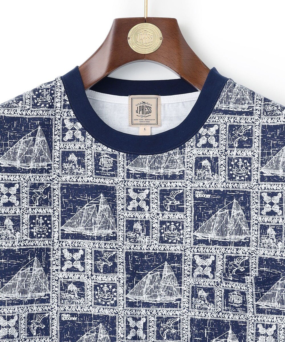 J.PRESS MEN Reyn spooner×J.PRESS 総柄クルーネック ポケットTシャツ 
