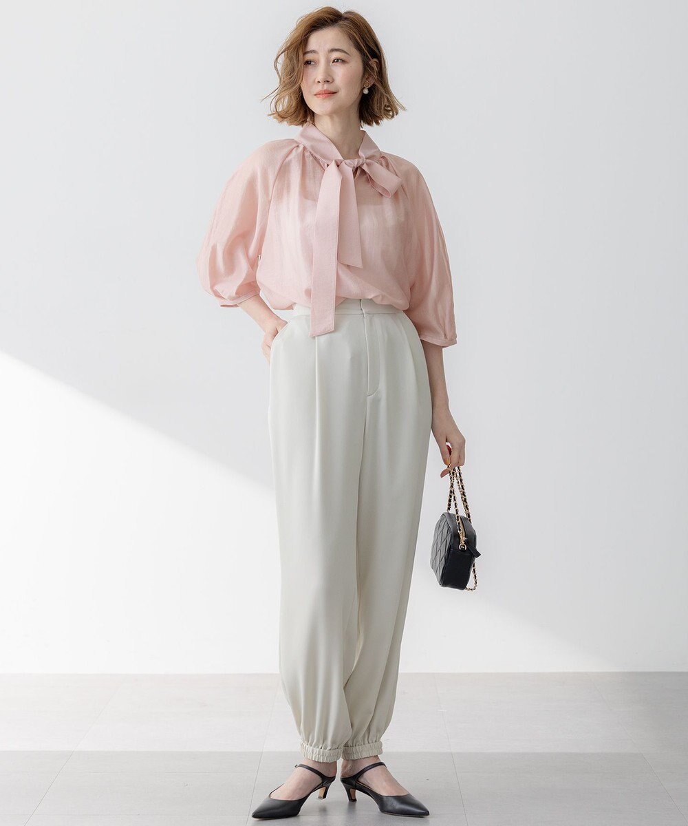 23区 L 【WEB&一部店舗限定/洗える】ライトシアーミクスチャー ボウタイ ブラウス 