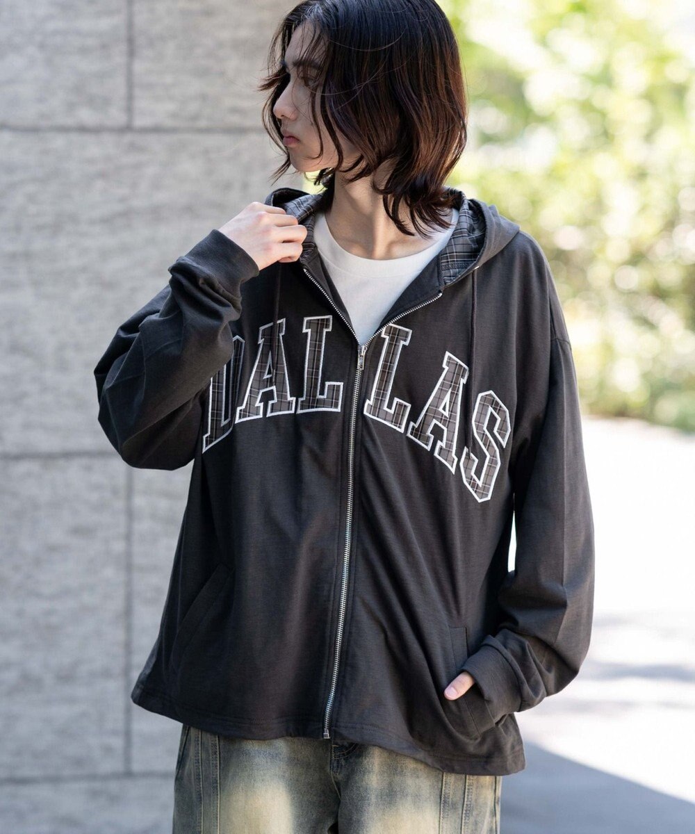 WEGO 【ユニセックス着用ITEM/MLサイズ展開】スラブチェックロゴジップパーカー 