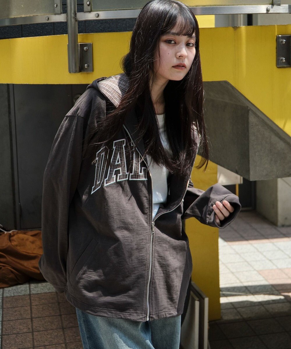 WEGO 【ユニセックス着用ITEM/MLサイズ展開】スラブチェックロゴジップパーカー 