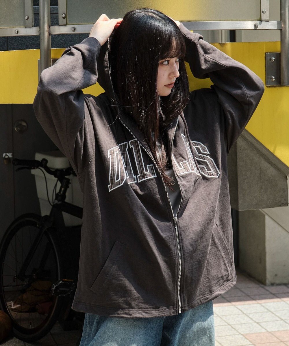 WEGO 【ユニセックス着用ITEM/MLサイズ展開】スラブチェックロゴジップパーカー 