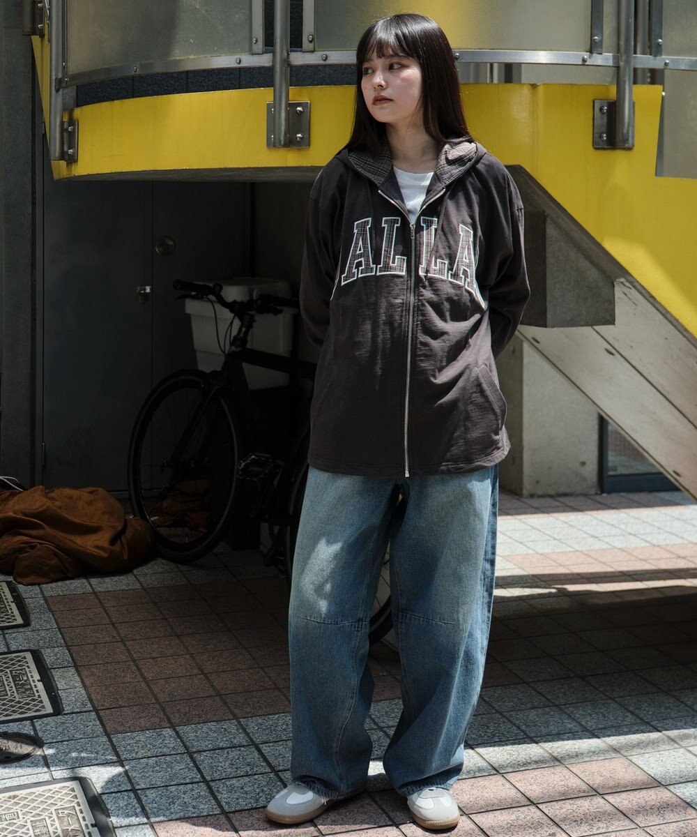 WEGO 【ユニセックス着用ITEM/MLサイズ展開】スラブチェックロゴジップパーカー 