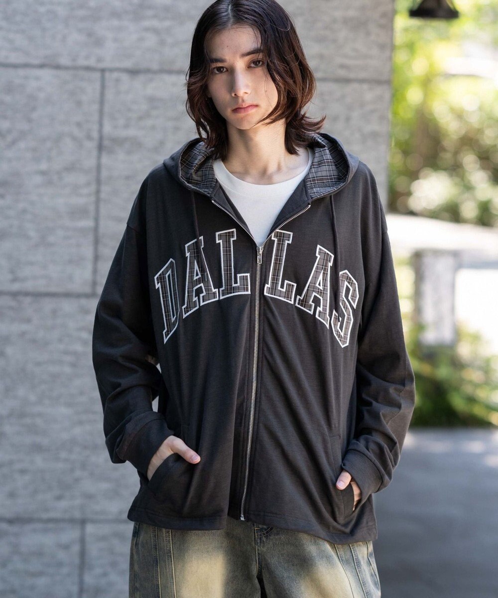 WEGO 【ユニセックス着用ITEM/MLサイズ展開】スラブチェックロゴジップパーカー 