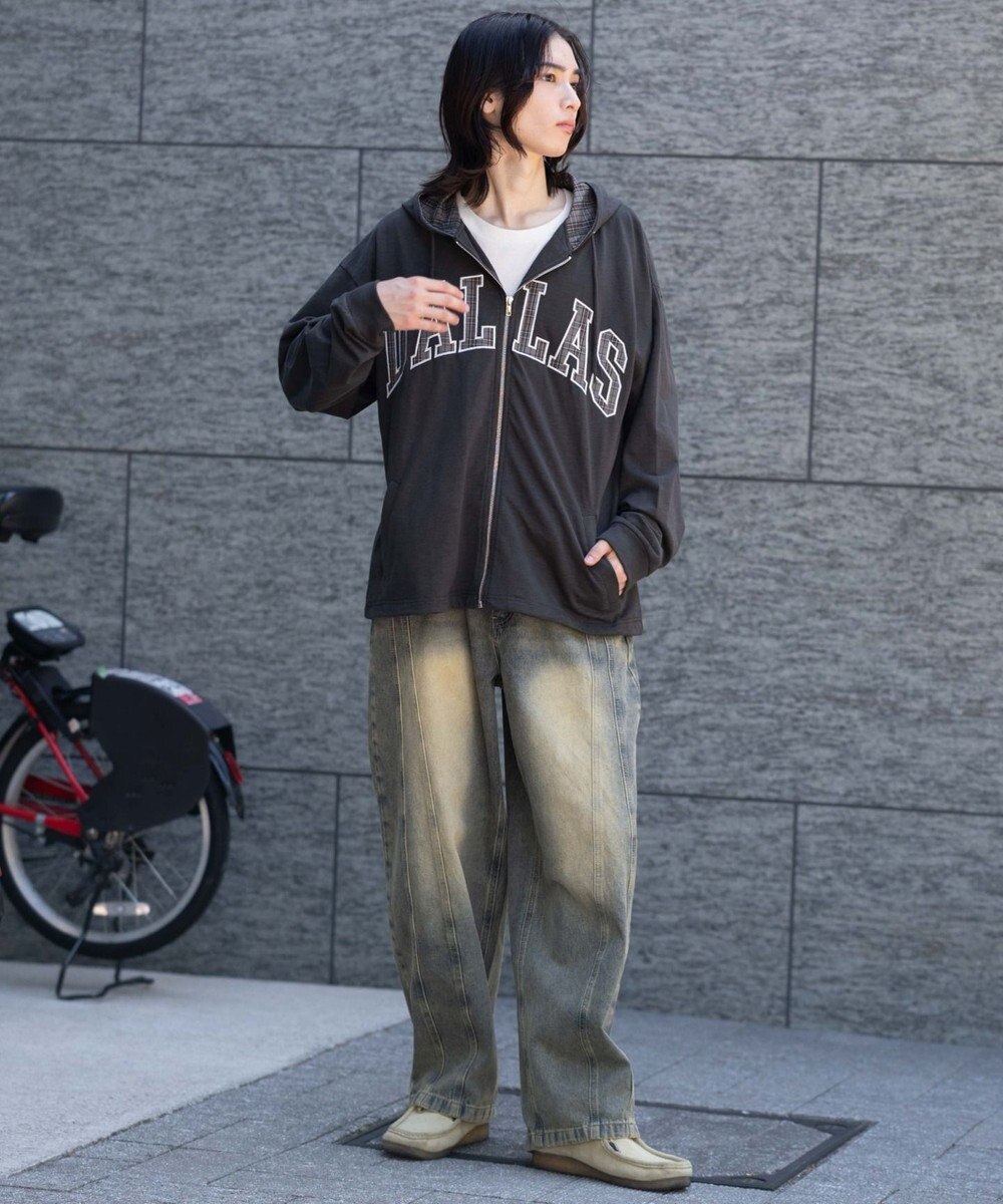 WEGO 【ユニセックス着用ITEM/MLサイズ展開】スラブチェックロゴジップパーカー 