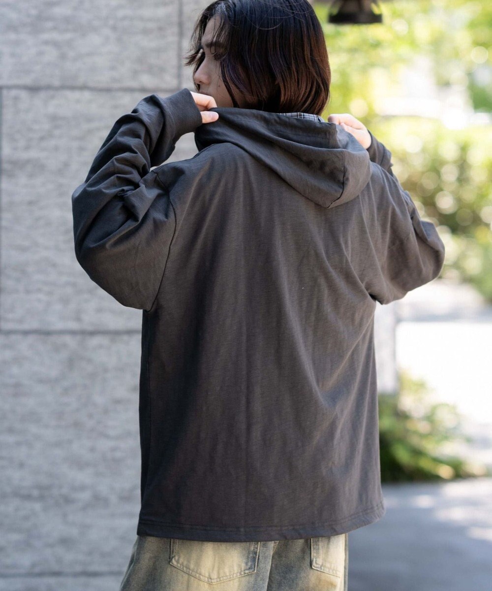 WEGO 【ユニセックス着用ITEM/MLサイズ展開】スラブチェックロゴジップパーカー 